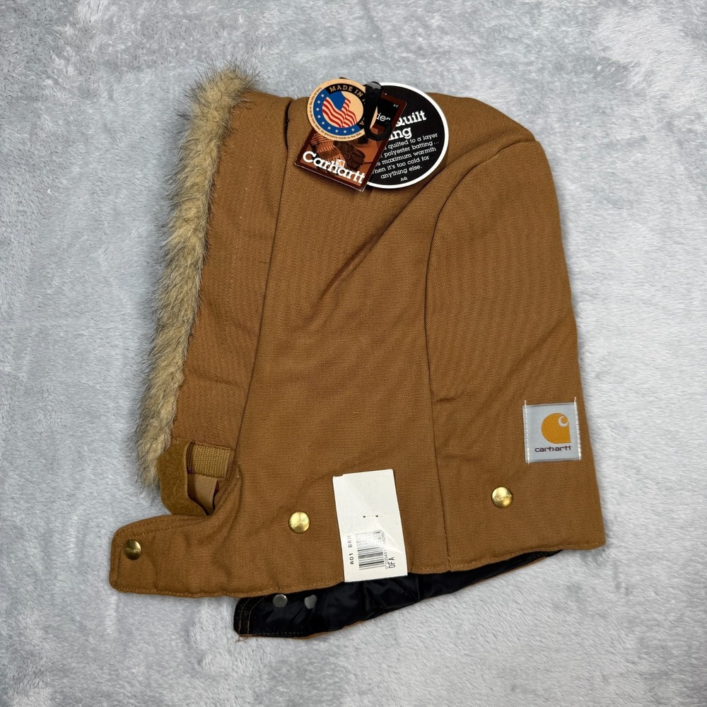 Vintage Carhartt Hood Mens A01 BLK Black Arctic Quilt Lined Fur Snap On USA NWT